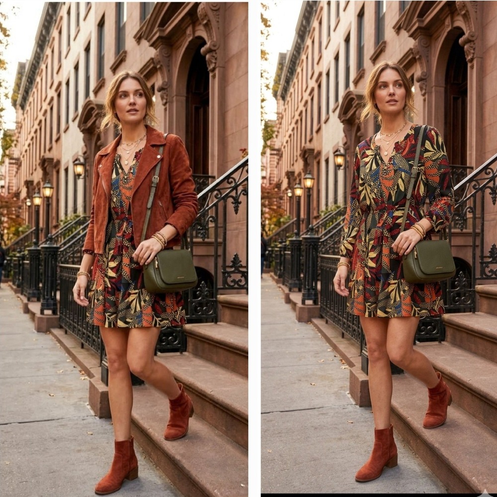 Daniel Rainn Mini Dress Women P/M Tropical Tiered Boho Fall Business Casual Chic